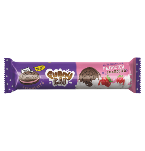 Funny Cat Strawberry Crème Chocolate Sandwich Cookie 158g